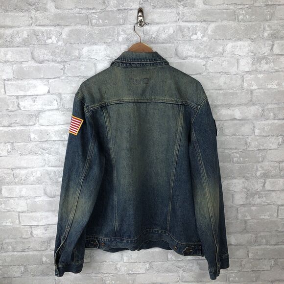 Mid 2000's Custom Patched Mens XL Denim Jacket 100% Cotton Kenkojuku, USA Flag - Picture 2 of 12